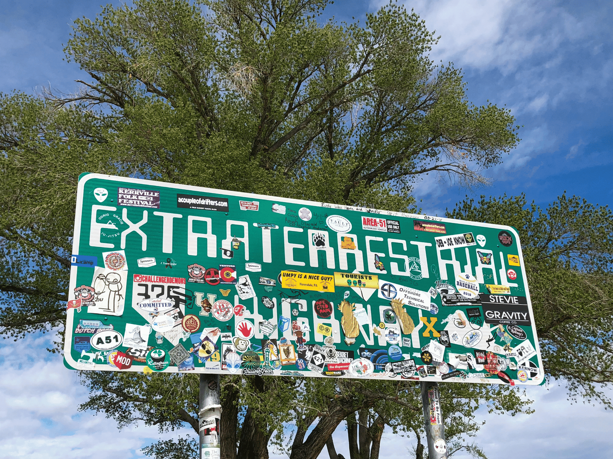 Nevada's Extraterrestrial Highway Sign with stickers