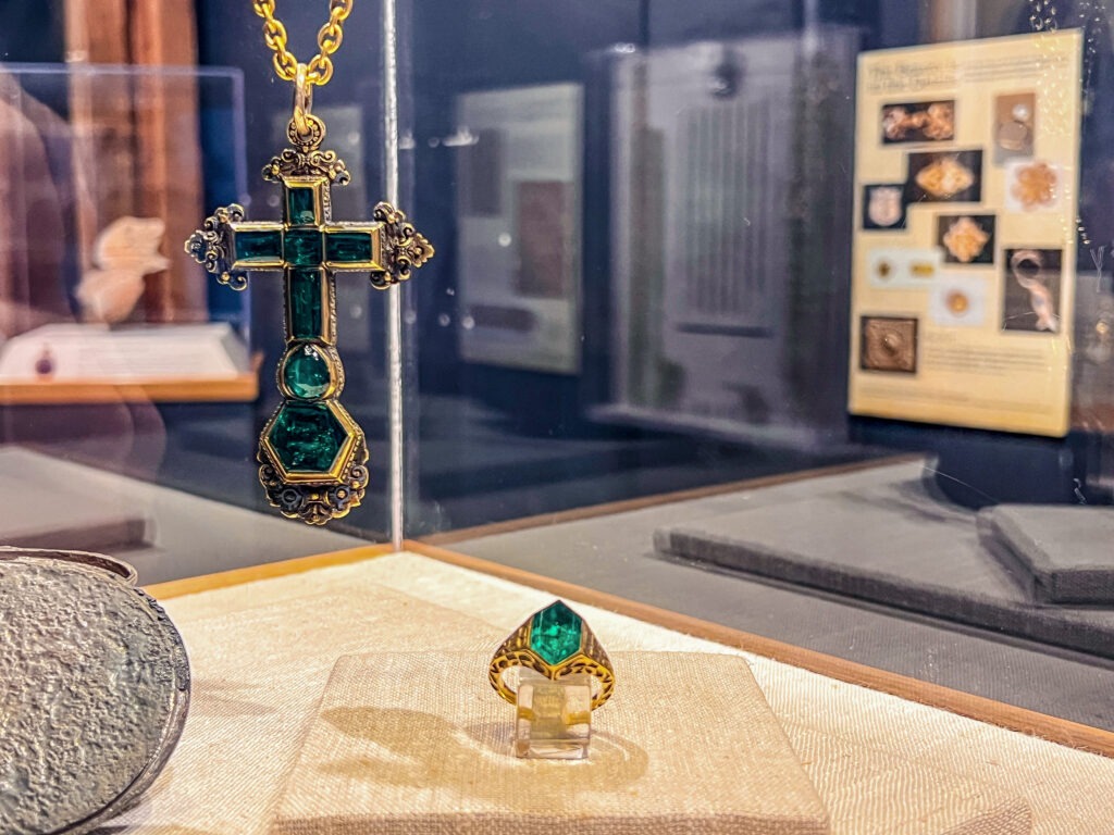 Emerald cross recovered from the Atoche shipwreck at the Mel Fisher Museum in Key West Florida 