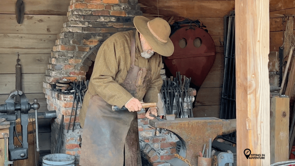 Historic Camden blacksmith making nails for the coffins of Revolutionary War soldiers 