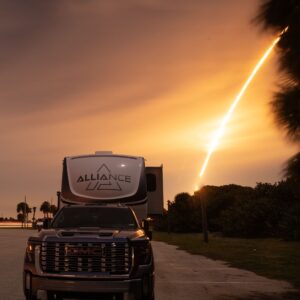 SpaceX launch over Alliance 5th wheel and GMC truck in Coco Beach Florida