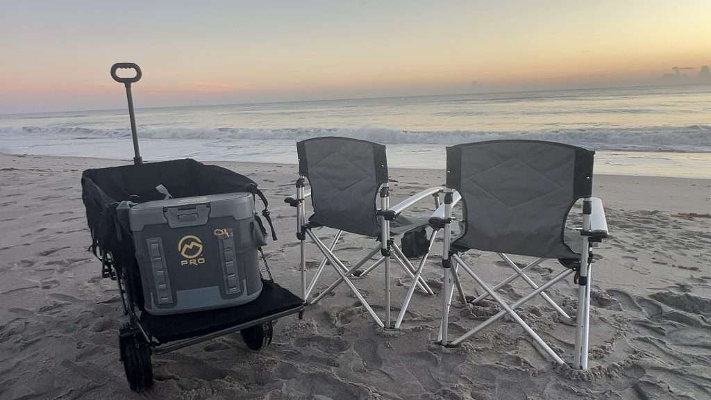 King Camp chairs, Academy bach wagon and cooler at sunrise 