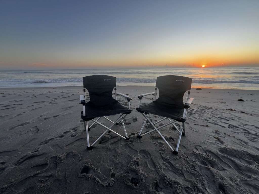 King Camp chairs on Florida's Space Coast at sunrise 