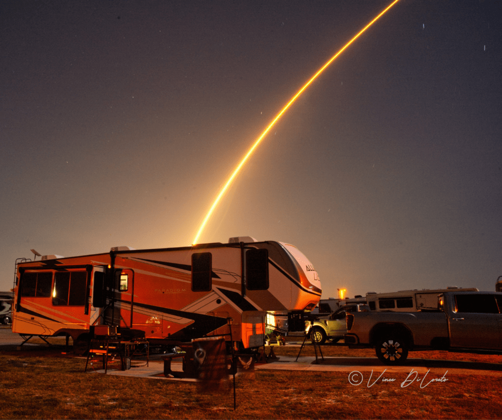 Capground with Space X launch overhead in Florida 