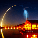 Florida Space Coast launch - Space X rocket with jellyfish just before sunrise