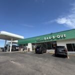 Exterior of Joe's Bar-b-que and gas station in Kansas City