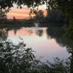 Sunrise at the pond at Basswood RV Resort near Kansas City